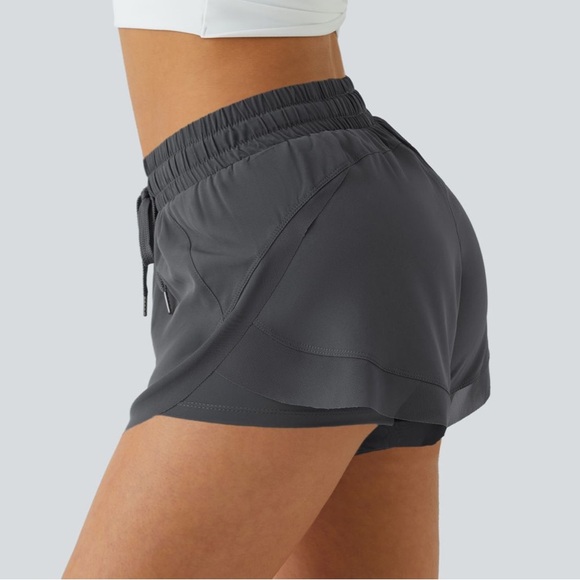 Halara Mid Rise Drawstring Contrast Mesh 2-in-1 Flowy Running Shorts 3'' - Picture 2 of 10